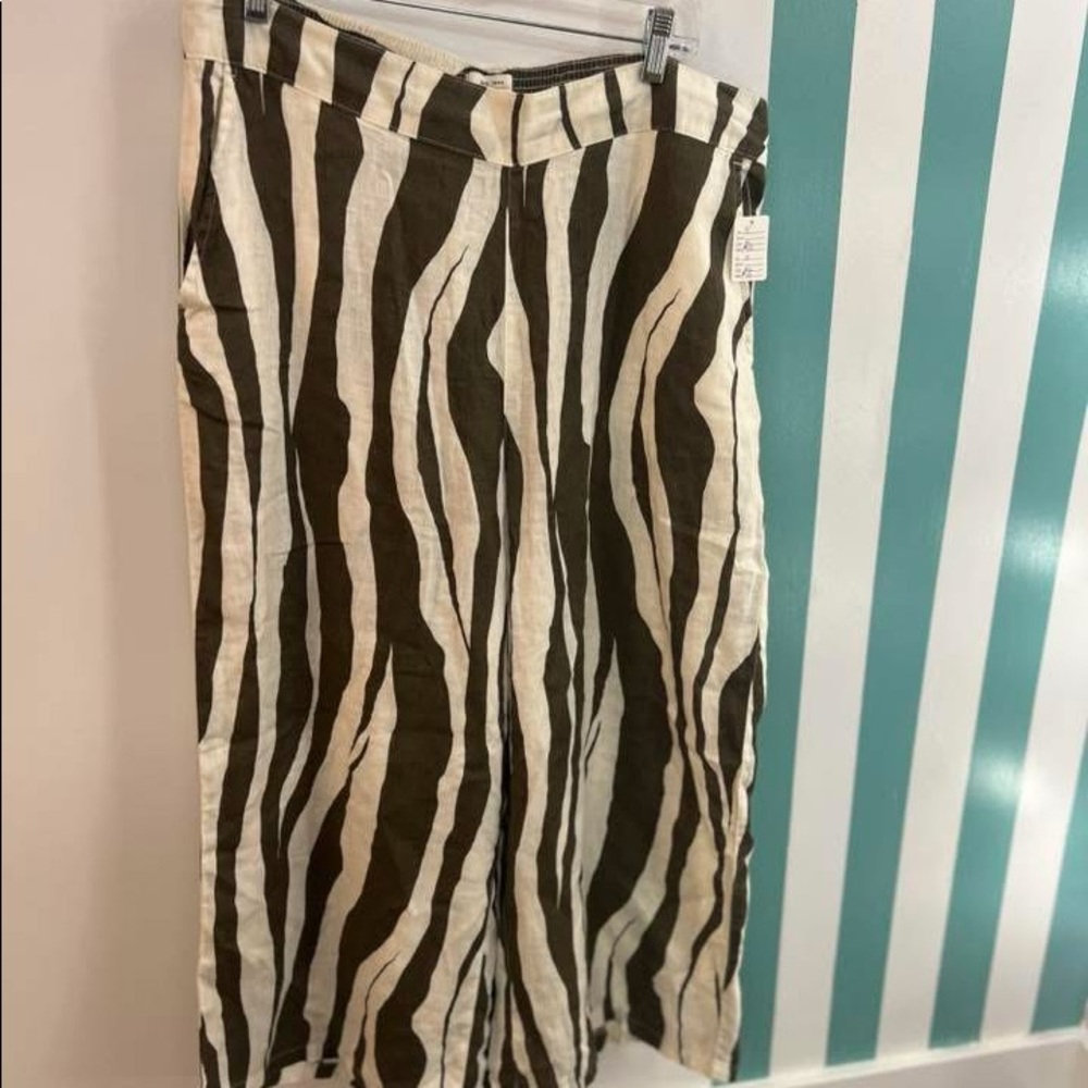 Green and cream zebra pants
